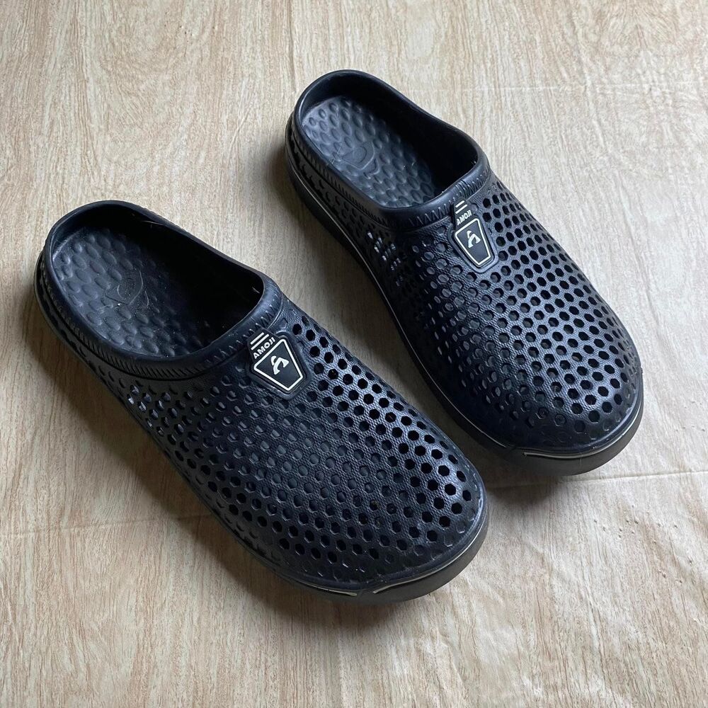 Amoji Unisex Garden Clogs Black Beach Shoes Sandals Slippers Men's Size 12 290